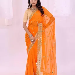 Moda Rapido Embellished Mirror Work Pure Georgette Saree-picture-35