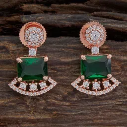 Kushal's Fashion Jewellery Rose Gold-Plated Cubic Zirconia Geometric Drop Earrings-picture-30