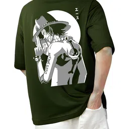 Starsbuyer Portgas D. Ace Printed Cotton Drop-Shoulder Sleeves Oversized T-shirt image 2