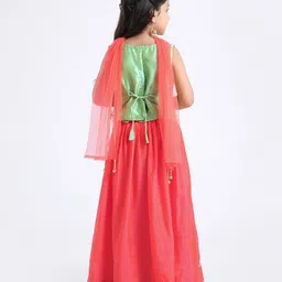 Babyhug Sleeveless Floral Embroidered Lehenga Set - Dark Pink Green image 3