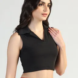 FLY STITCH Women Shirt Collar Fitted Crop Top image 4