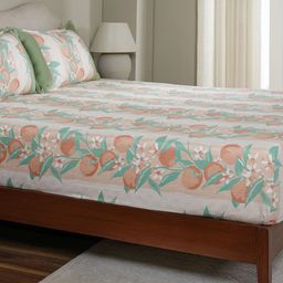 MASPAR Peach-Coloured Floral Printed Cotton 200 TC Single Bedsheet Set 1.52 x 2.24 m-picture-17