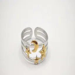 Sapraa Trends Women Anti Tarnish Staineless Steel Statement Adjustable Ring in Dual Tone-picture-30