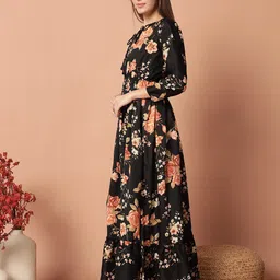 Femvy Printed Tie-Up Neck Crepe Fit & Flare Maxi Dress image 3