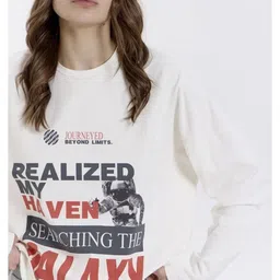 LULU & SKY Women Printed Drop-Shoulder Sleeves Pure Cotton Boxy T-shirt image 4