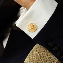 House of Pataudi Men Gold-Plated Textured Detail Cuff Links-picture-1