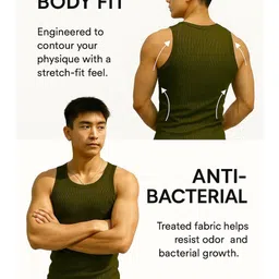 ROCKWELL Pack Of 2 Ribbed Cotton Breathable Innerwear Gym Vests image 3