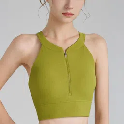 LULU & SKY Medium Coverage Ribbed Racerback Zip Sports Bra-picture-38