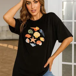 Slenor Women Printed Drop-Shoulder Sleeves Tropical T-shirt-picture-28