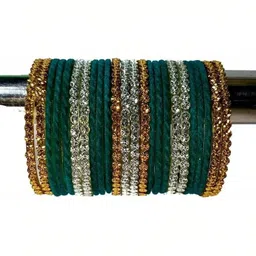 Shasmi Green Glass Artificial Stones Bangle image 2