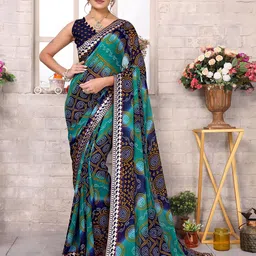 KALINI  Bandhani Printed Zari Saree With Blouse Piece-picture-28