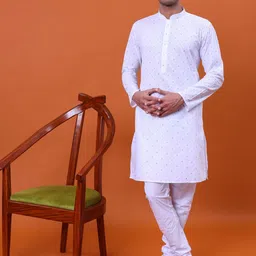 NAMASKAR Geometric Printed Mandarin Collar Pure Cotton Kurta With Churidar-image-23