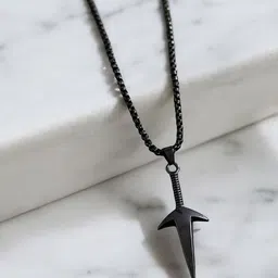 Nitant Men Black Minimal Sword Shaped Pendant with Chain-picture-15