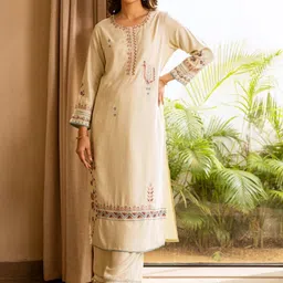 KALINI Women Ethnic Motifs Embroidered Regular Thread Work Kurta with Palazzos image 2