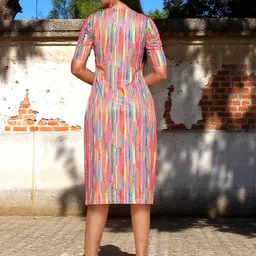 KATLINE Women Abstract Print A-Line Midi Dress image 5