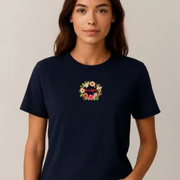 Anikmart Women Floral Printed Round Neck Cotton T-shirt-picture-33