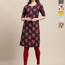 7Threads Selection Of 6 Floral Printed Round Neck Straight Kurtas-picture-28