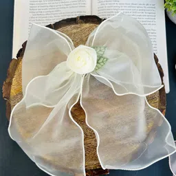 Radhya Accessories Women 1 pc Flower Jumbo Tail Hair Bow Clip- Cream-image-23