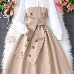 INCLUD Puff Sleeve Fit & Flare Midi Dress image 1