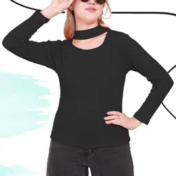 SSTAIR Women Black Ribbed Choker Neck Top-picture-14