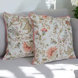KANUSHI INDUSTRIES Beige & Grey Set of 5 Floral Square Cushion Covers image 3