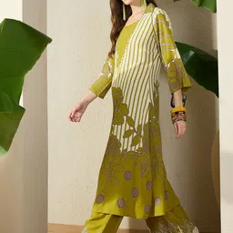 Indo Era Printed Shirt Collar Top With Trouser image 5