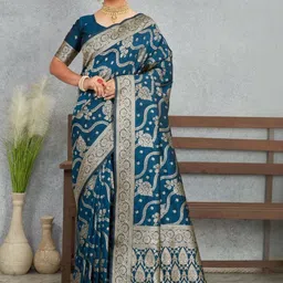 VASTRAAVEDAA Ethnic Motifs Zari Art Silk Handloom Banarasi Saree-picture-32