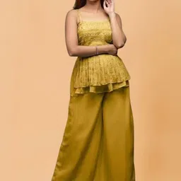 PARROT CREATION Floral Embroidered Thread Work Georgette Kurti With Palazzos And Dupatta-picture-19
