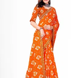 KANOODA Tie and Dye Pure Georgette Bandhani Saree With Unstitched Blouse image 1