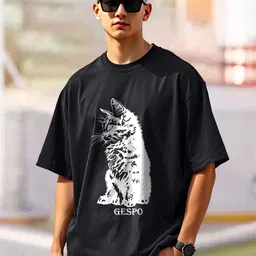 AUSK Typography Printed Round Neck Drop Shoulder Sleeves Oversized Pure Cotton T-shirt-picture-11