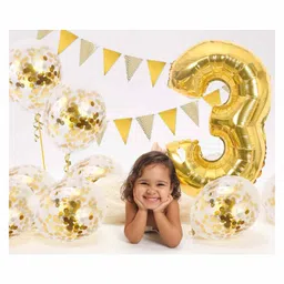 Party Propz Third Birthday Balloon Combo Golden - Pack of 7 image 5