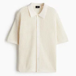 H&M Men Short Sleeve Pointelle-Knit Shirt image 1