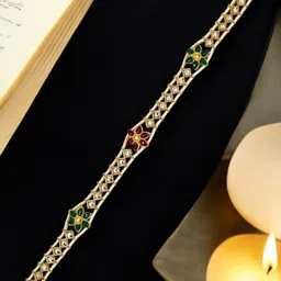 FEMMIBELLA Gold-Plated Kundan Studded & Beaded Matha Patti-image-17