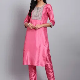JDS LIFESTYLE Ethnic Motifs Embroidered Round Neck Straight Sequinned Kurta With Trouser-picture-27