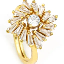 ARTKLIM Gold-Plated Stones Studded Sunburst Anti-Tarnish Adjustable Finger Ring image 3