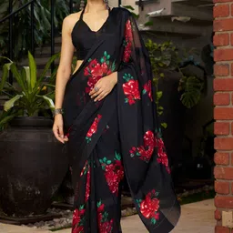 GHAN SALS Women Floral Poly Georgette Baluchari Saree-picture-15