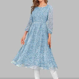BAESD Women Dyed Flared Sleeves Floral Georgette Anarkali Kurta-picture-2
