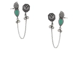 EL REGALO Artificial Stones Studded and Beaded Teardrop Shaped Drop Earrings With Ear Cuff image 3