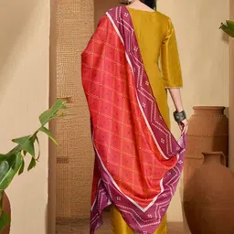 Sangria Women Ethnic Motifs Beads & Stones Kurta Set With Trousers & Dupatta image 2