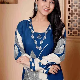 NAVYAAZRI Women Ethnic Motifs Printed Regular Thread Work Pure Cotton Kurta with Palazzos image 3