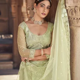 Pink Ethnic Embellished Sequinned Semi-Stitched Lehenga & Unstitched Blouse With Dupatta image 2