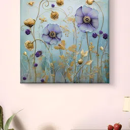 SAF Purple & Gold Toned Floral Printed Canvas Wall Art-image-16