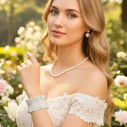 ORANGENYSHA Rhodium-Plated Pearls Beaded Jewellery Set-image-4
