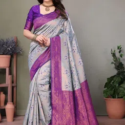 WOVENSTOCK Ethnic Motifs Woven Design Zari Kanjeevaram Saree-picture-11