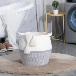 dkdecorative 15 L White, Grey Laundry Basket image 2