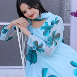miss clothing Printed, Solid, Self Design Georgette Stitched Anarkali Gown image 3