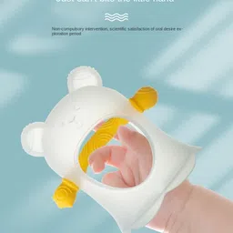adore Li'l Teddy Silicone Glove Teether w Rattle and Storage Case- Baby Safe Teether image 3