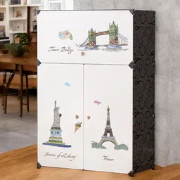 colcum 3 Door 6 Shelf Plastic Metal Collapsible Wardrobe, Clothes, Shoes,etc. Organiser Micro Fiber Collapsible Wardrobe-picture-10