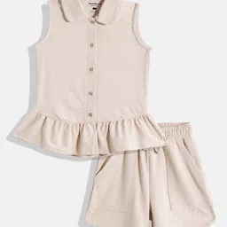 makemyfab Girls Shirt Collar Ruffles Top with Shorts-image-16