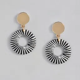 justpeachy Gold-Plated & Black Circular Drop Earrings image 1